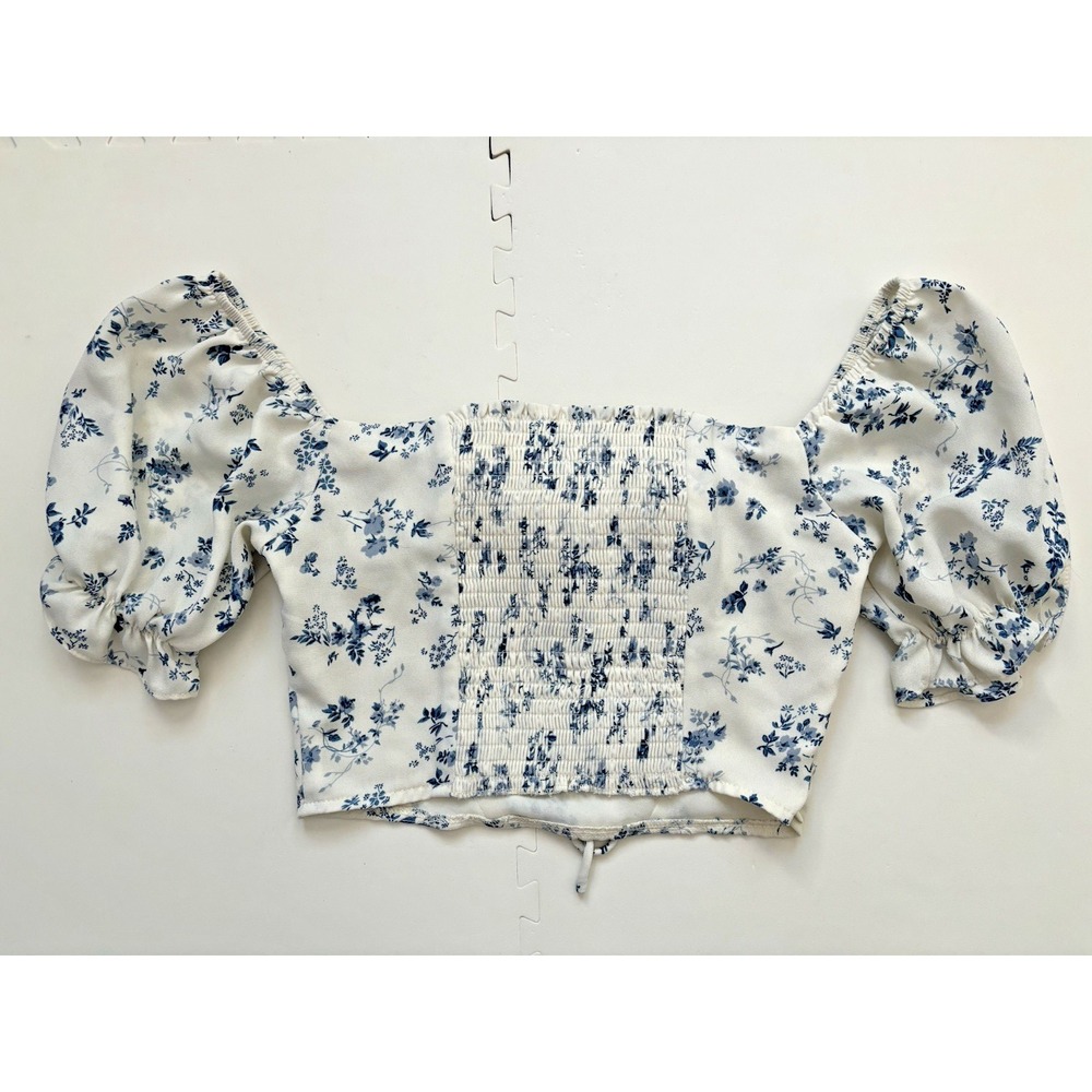 Milkmaid Coquette Cottagecore Ren Faire Cropped Top Romantic Blouse - Size M - Picture 2 of 7
